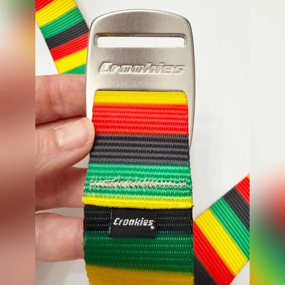 Croakies Rasta Vibrant Striped Belt with Silver Buckle